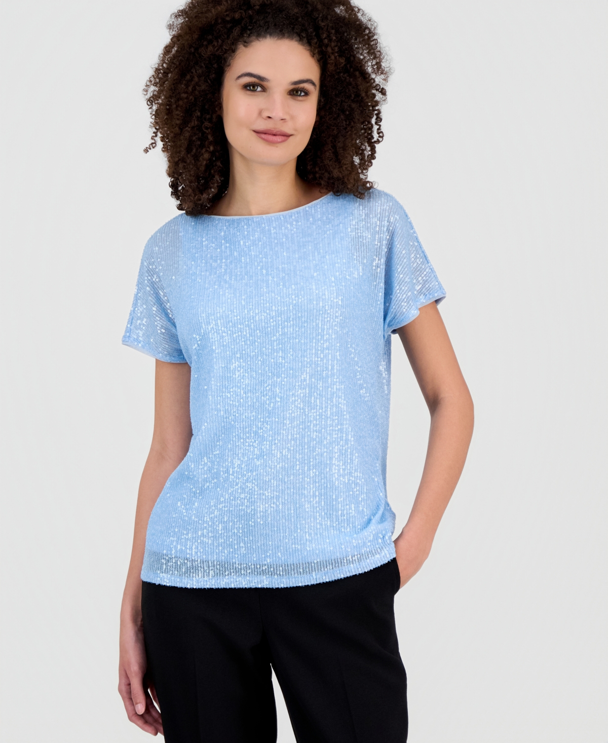 Anne Klein Women's Short-sleeve Sequin T-shirt In Blue