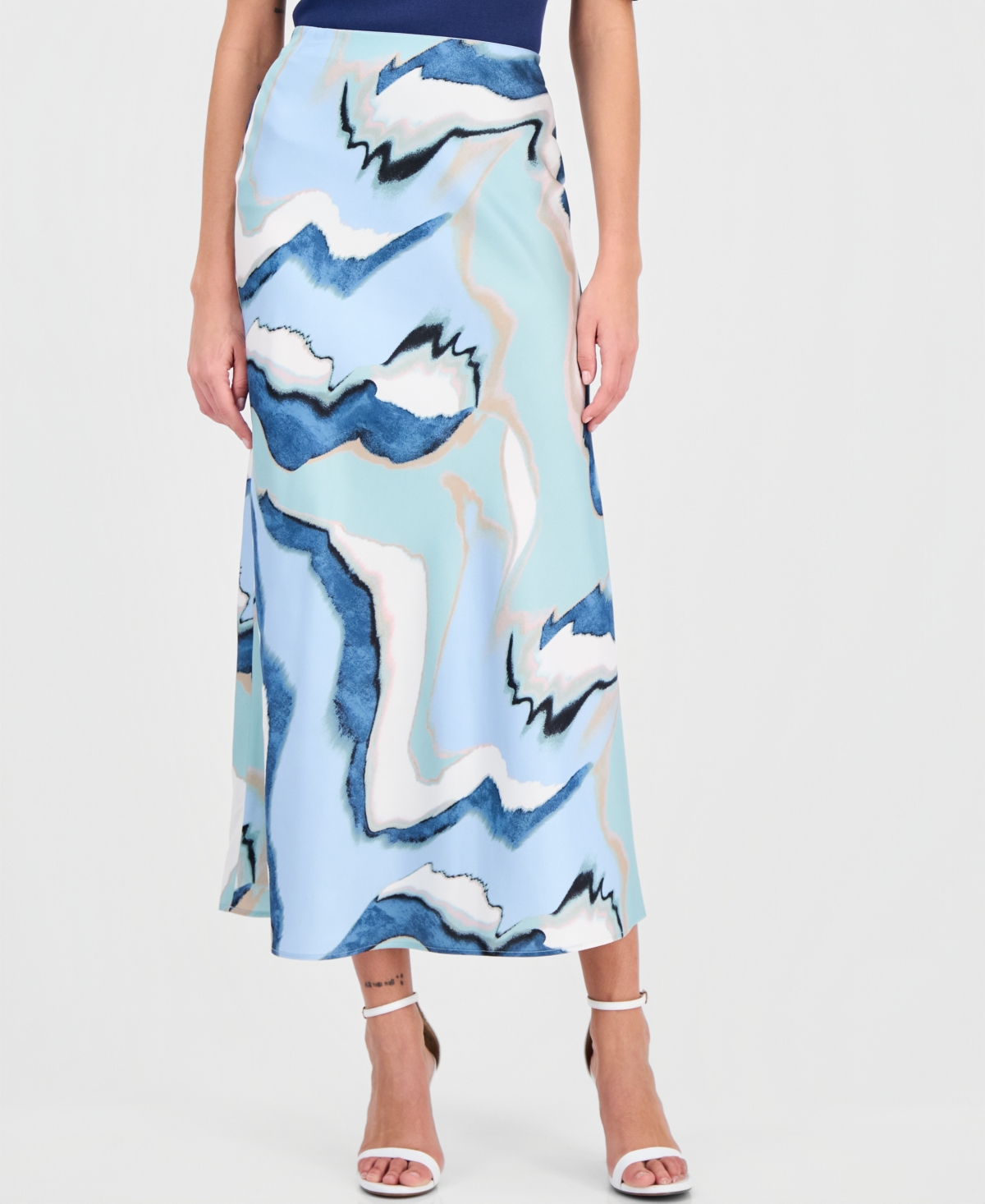 Anne Klein Women's Printed Pull-On Flare-Hem Maxi Skirt