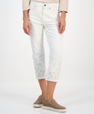 Petite Embroidered Cuff High Rise Capri Jeans, Macy's Exclusive