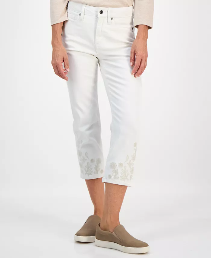 Petite Embroidered Cuff High Rise Capri Jeans - thumbnail 3