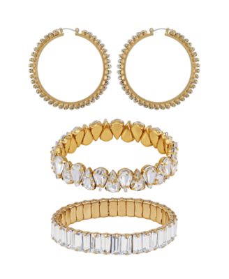 2-Pc. Glass Stone Metal-Tone Hoop Earrings and Bracelet Gift Set