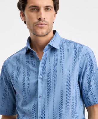 Men's Dashed Lines Printed Short-Sleeve Button Shirt, Macy's Exclusive