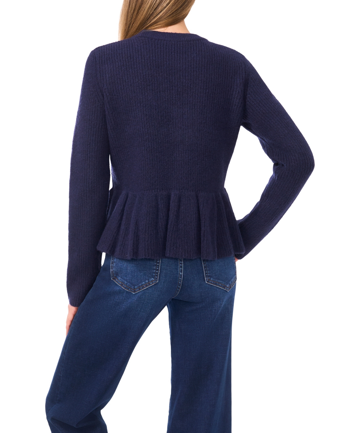 Cece Women's Peplum Pull On Long Sleeve Sweater In Blue