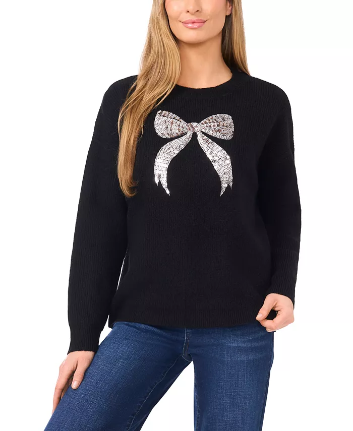 Women's Sequin Bow Pull On Sweater