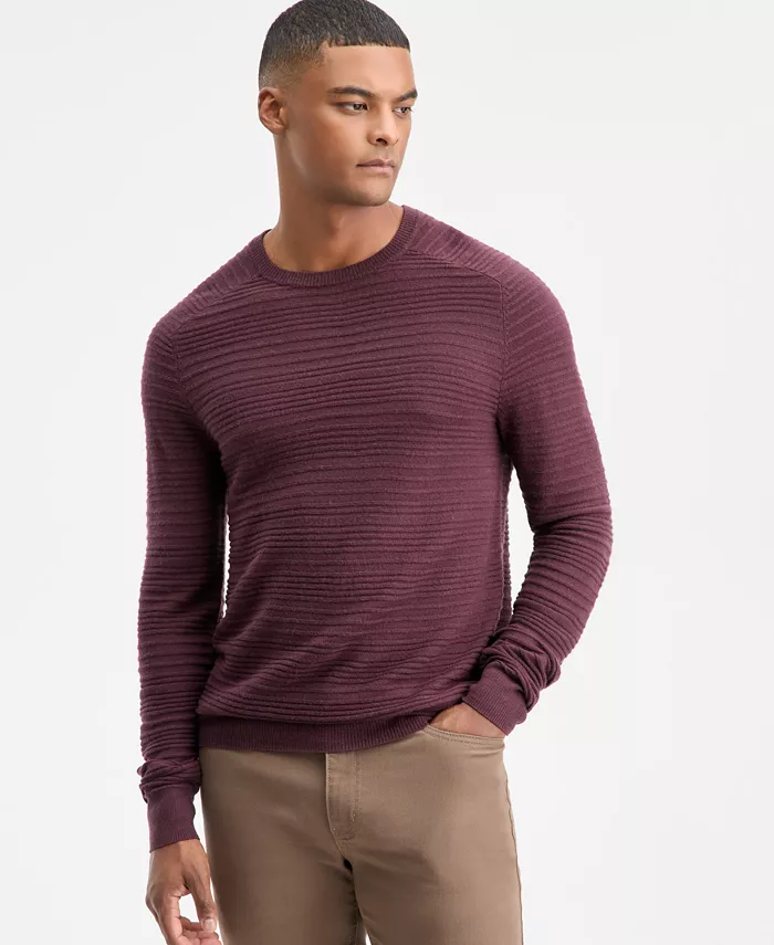 Men's Long-Sleeve Merino Exposed Raglan Textured Crewneck Sweater