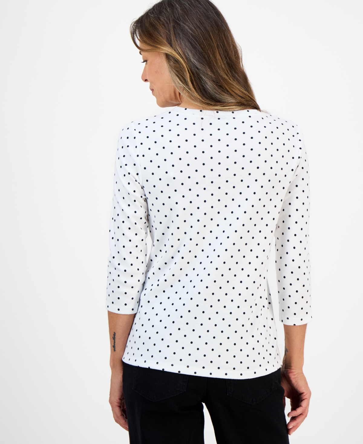 Style & Co Petite Polka-Dot Henley 3/4-Sleeve T-Shirt, Macy's Exclusive