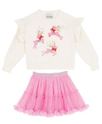 Rare Editions - Girls 2T-6X 2-Piece Crewneck Sweater and Ruffled Tutu Set