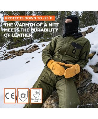 Men's Warm Fleece Lined Fiberfill Insulated Leather Mitten Gloves