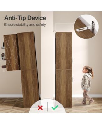 75.39-Inch Tall Wood Storage Cabinet with 6 Shelves, Narrow Kitchen Pantry