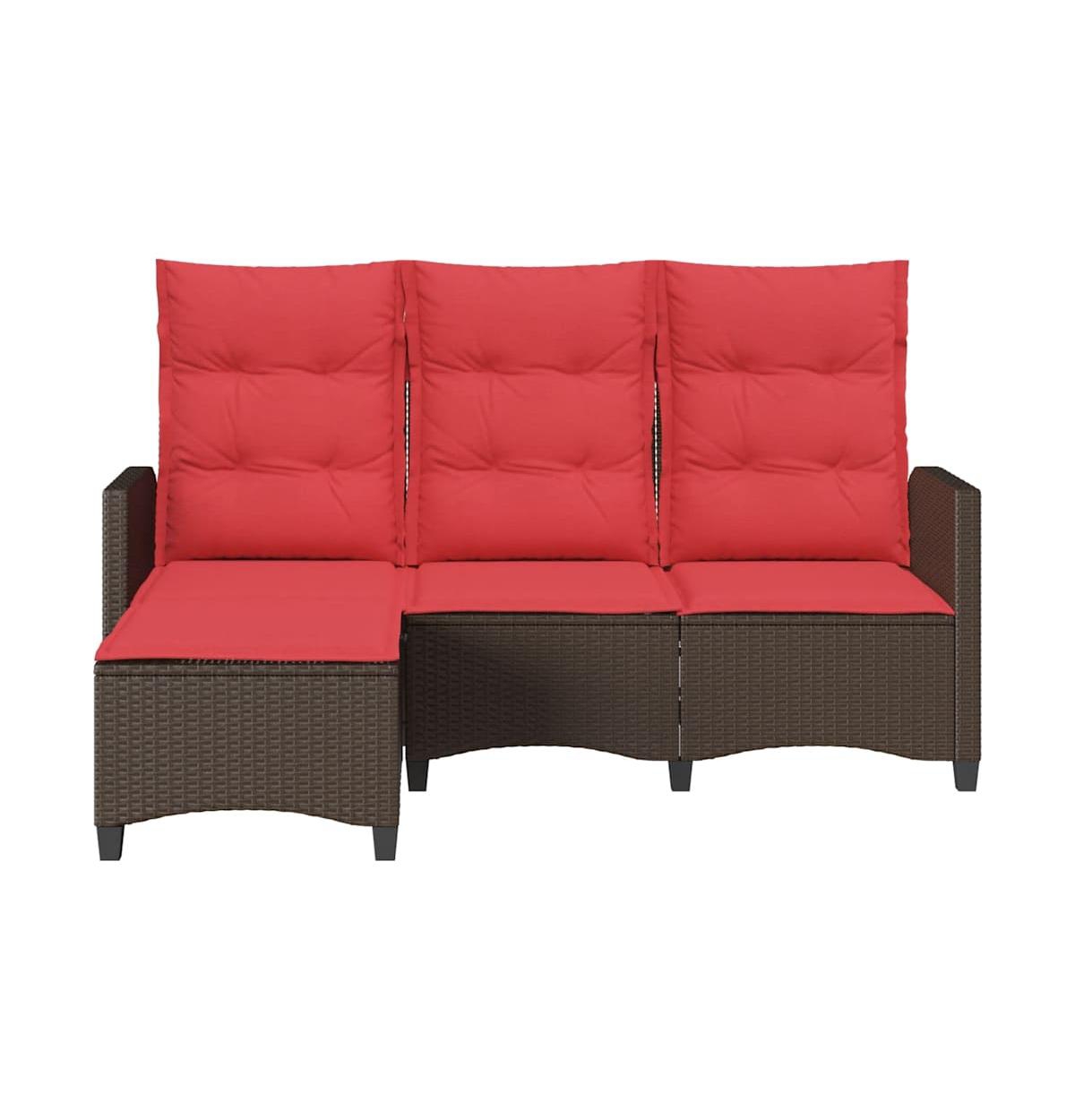 Reclining Patio Sofa with Cushions L-shaped Brown Poly Rattan