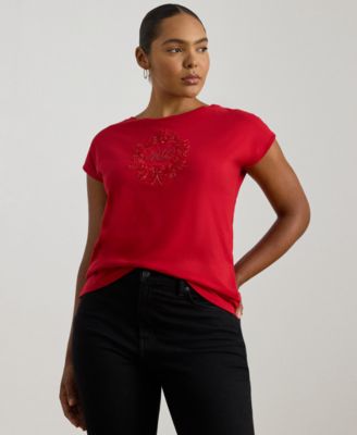 Lauren Ralph Lauren - Plus Size Sequined-Crest Cotton Jersey T-Shirt