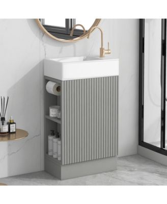 18.6" Bathroom Vanity with Sink, Two-Tier Shelf, Left or Right Orientation, Bathroom Cabinet