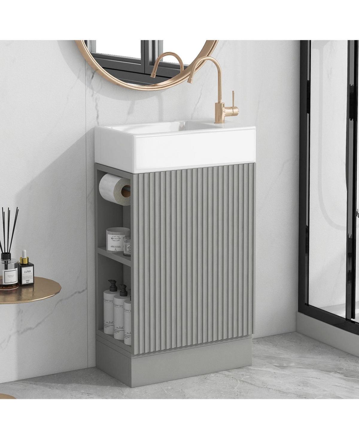 Casainc 18.6" Bathroom Vanity with Sink, Two-Tier Shelf, Left or Right Orientation, Cabinet