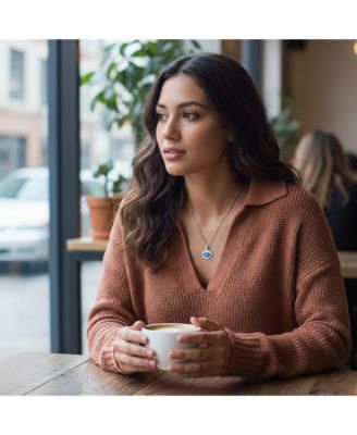 Turkish Spiritual Protection Amulet Charm Round Circle Moving Floating Evil Eye Pendant Necklace Rose Gold Plated .925 Sterling Silver