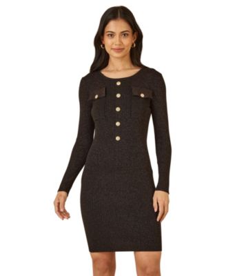 Women's Metallic Fitted Military Knit Dress