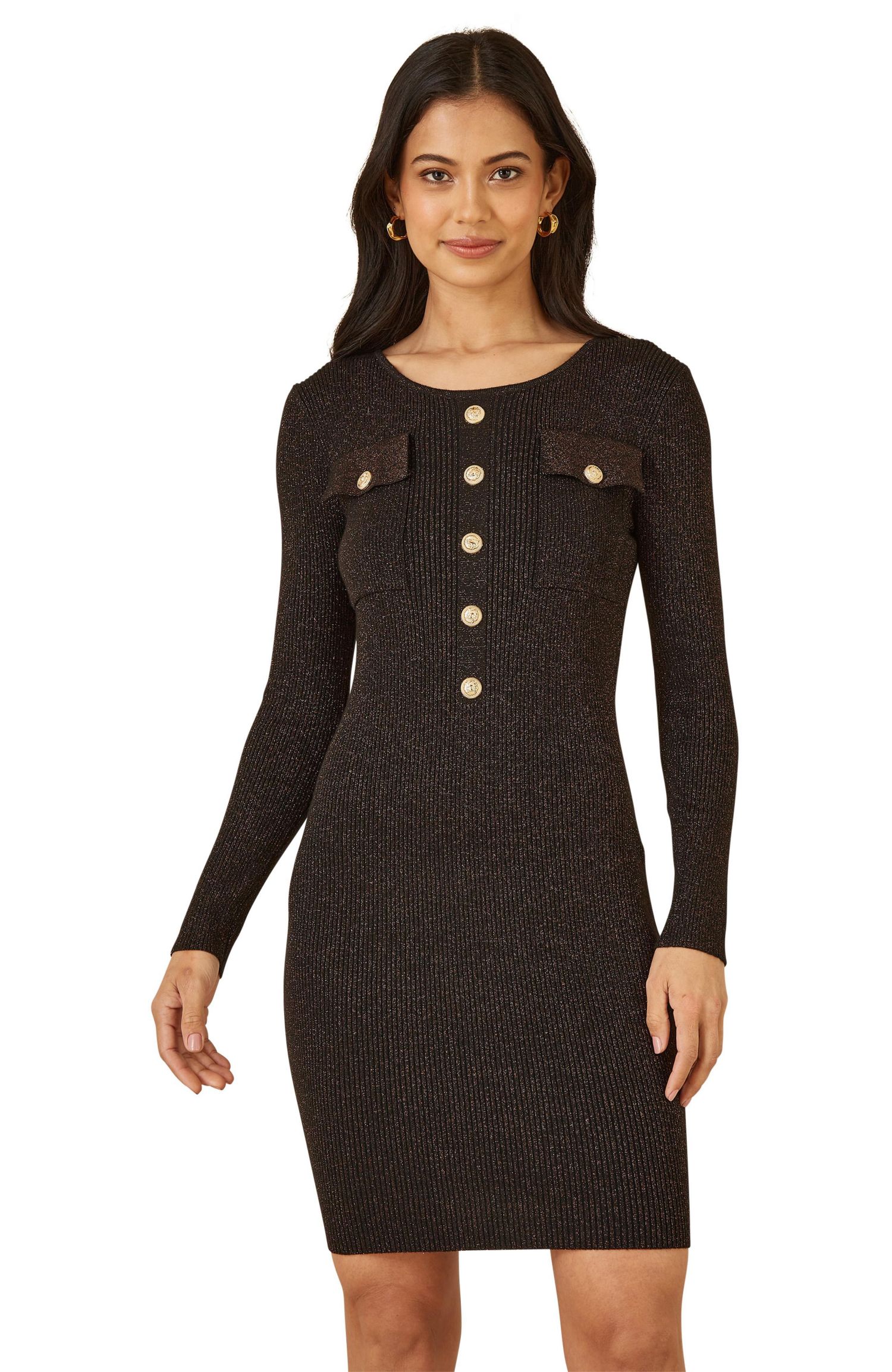 Women's Metallic Fitted Military Knit Dress