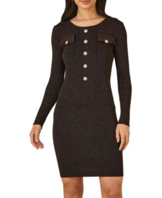 Women's Metallic Fitted Military Knit Dress