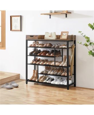 Modern Industrial Free-Standing 6-Layer Shoe Rack with Drawer