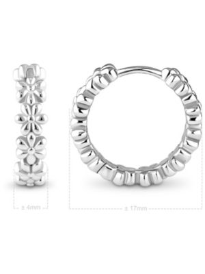 Daisy Flower Hoop Earrings in Rhodium Plated Sterling Silver