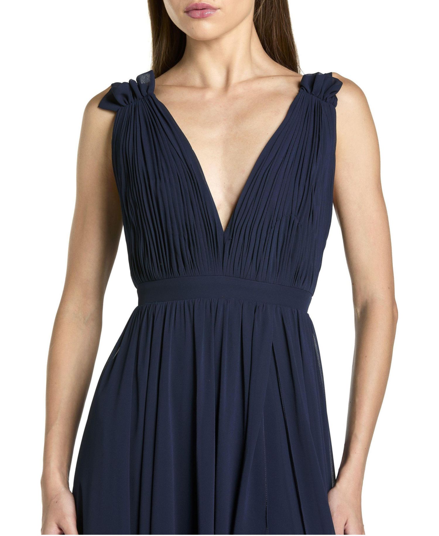 Women's Sleeveless Pleated Chiffon V-Neck Gown