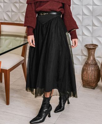 Women's Starry Nights Black Midi Skirt