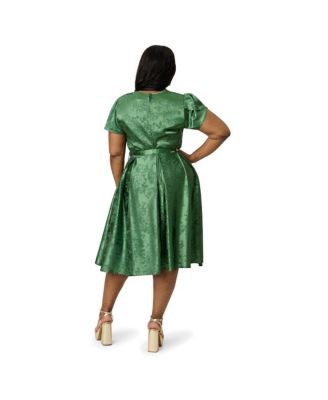 Plus Size Short Petal Sleeve Tie Neck Dahlia Swing Dress