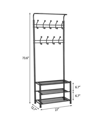 74” H Metal Hall Tree with Shoe Storage Entryway Coat Rack