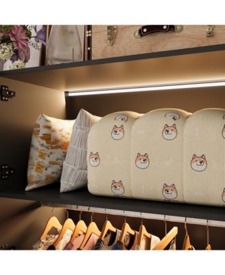 6-Glass Doors Armoire，Metal Frame Wardwore with LED Lights, Hanging Rod,Bedroom Closet