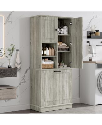 CASAINC 68"H MDF Tall Adjustable Shelves, Flip-Out Basket Storage Cabinet