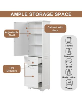 Tall Bathroom Storage Cabinet, Freestanding with Drawers and Adjustable Shelf