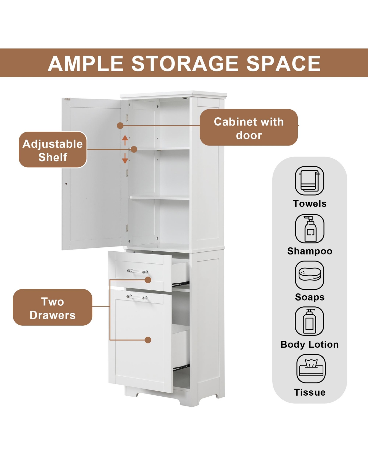 Casainc Tall Bathroom Storage Cabinet, Freestanding with Drawers and Adjustable Shelf