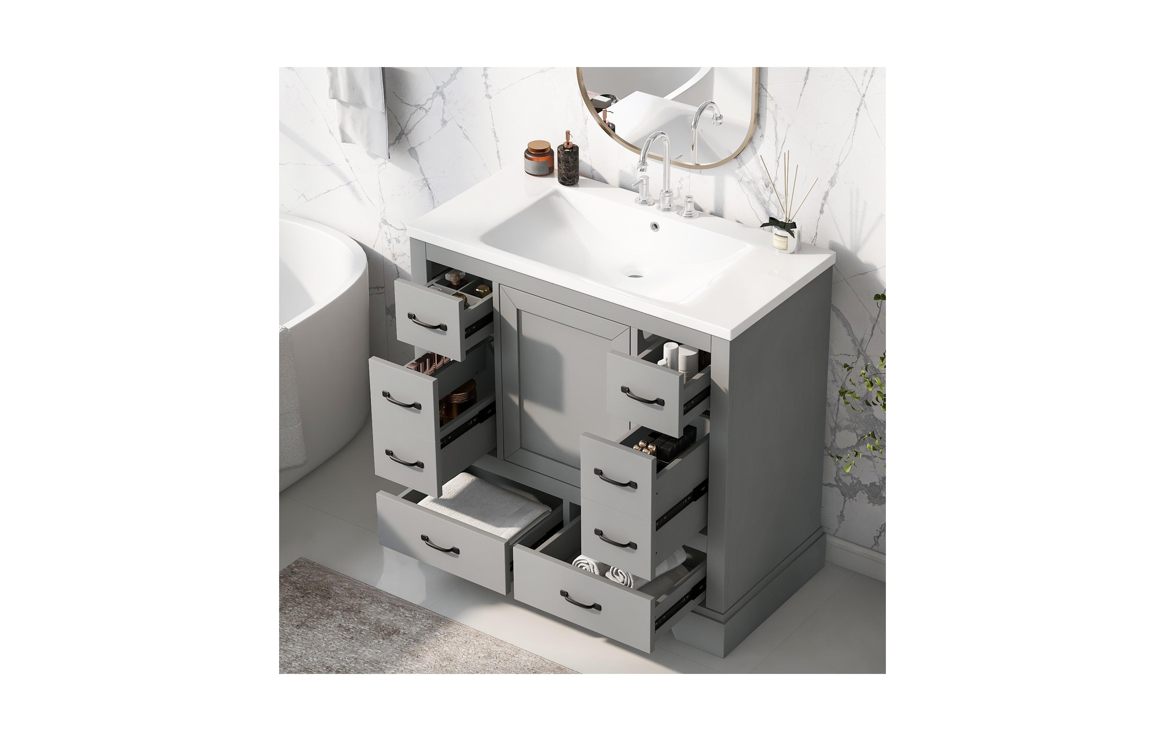 Casainc 36" Bathroom Vanity with Sink Combo, Six Drawers Multi-Functional Drawer Divider and Adjustable Shelf
