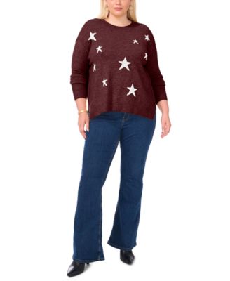 Plus Size Cozy Crewneck Star-Print Dropped-Shoulder Sweater