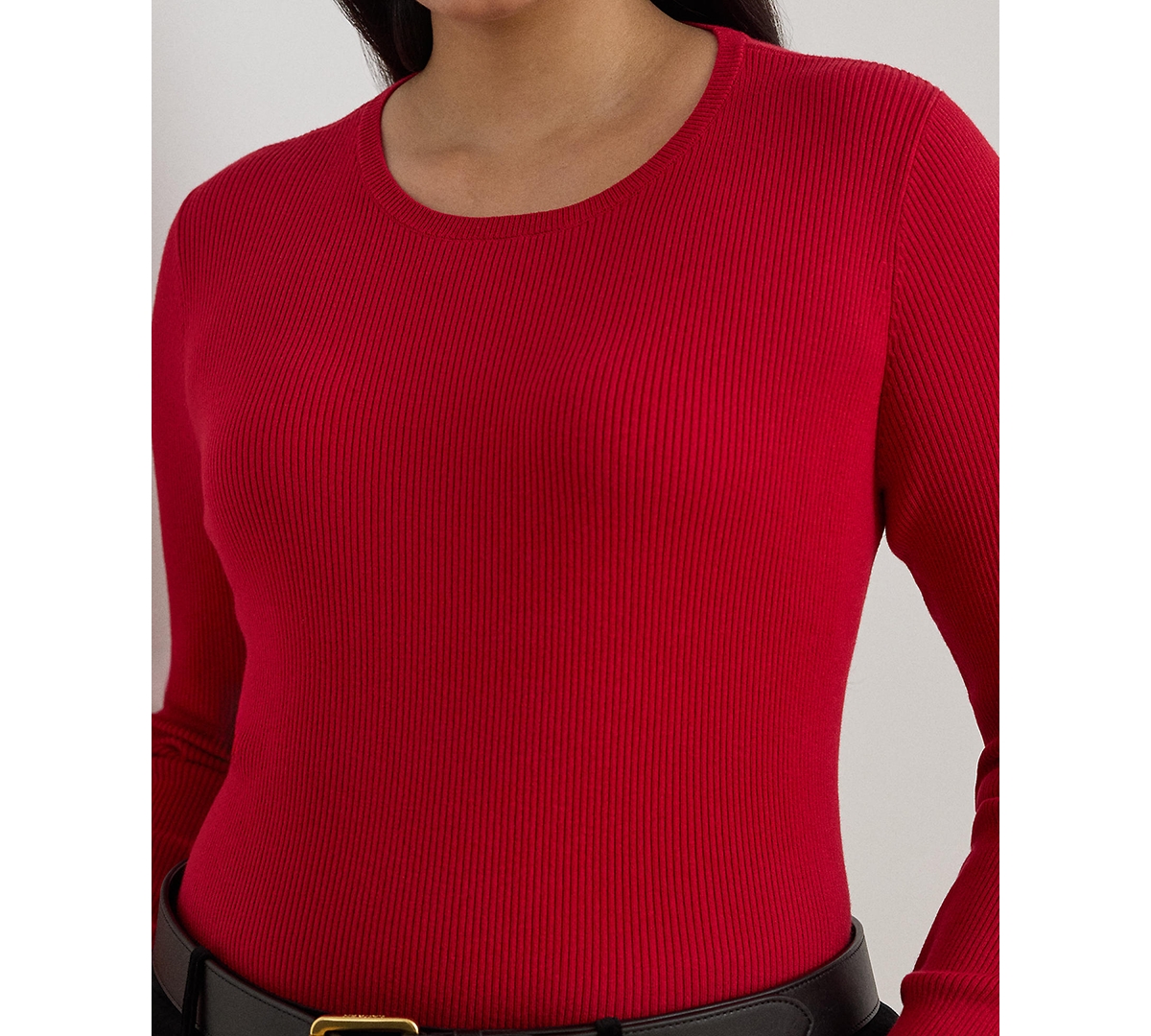 Lauren Ralph Plus Rib-Knit Crew Neck Sweater