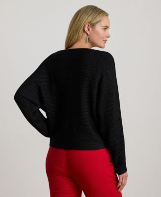 Plus Size Metallic Rib-Knit Dolman-Sleeve Sweater