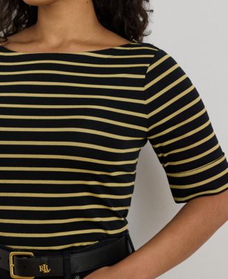 Plus Size Metallic Striped Boat Neck T-Shirt
