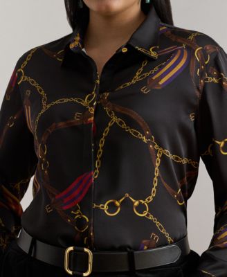 Plus Size Classic Fit Belting-Print Satin Shirt