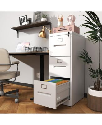 3 Drawer File Cabinet with Lock Metal Vertical File Cabinet Office Home, A4 Legal/Letter Size Narrow File Cabinet Locked