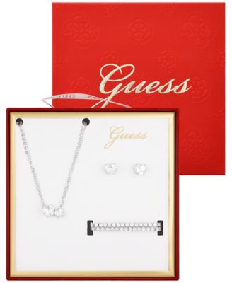  3-Pc. Cubic Zirconia Metal-Tone Heart Necklace, Stud Earrings, and Bracelet Gift Set