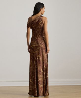 Women's Print Buckle-Trim Off-The-Shoulder Gown