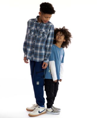 Boys' 5-20 Collared Plaid Long-Sleeve Shirt