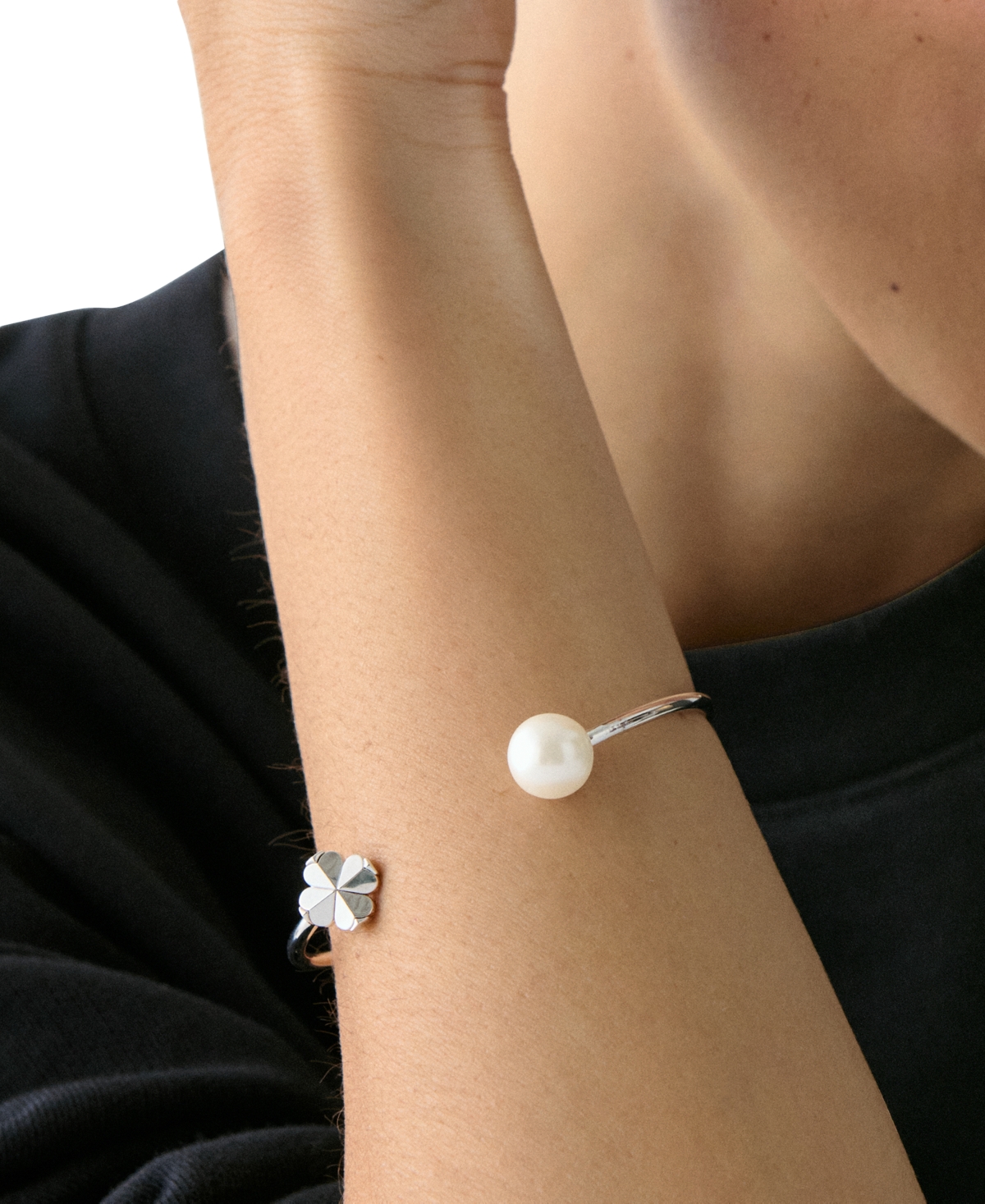 Kate Spade Imitation Pearl And Cubic Zirconia Flower Bracelet (also In Gold-tone) In Silver