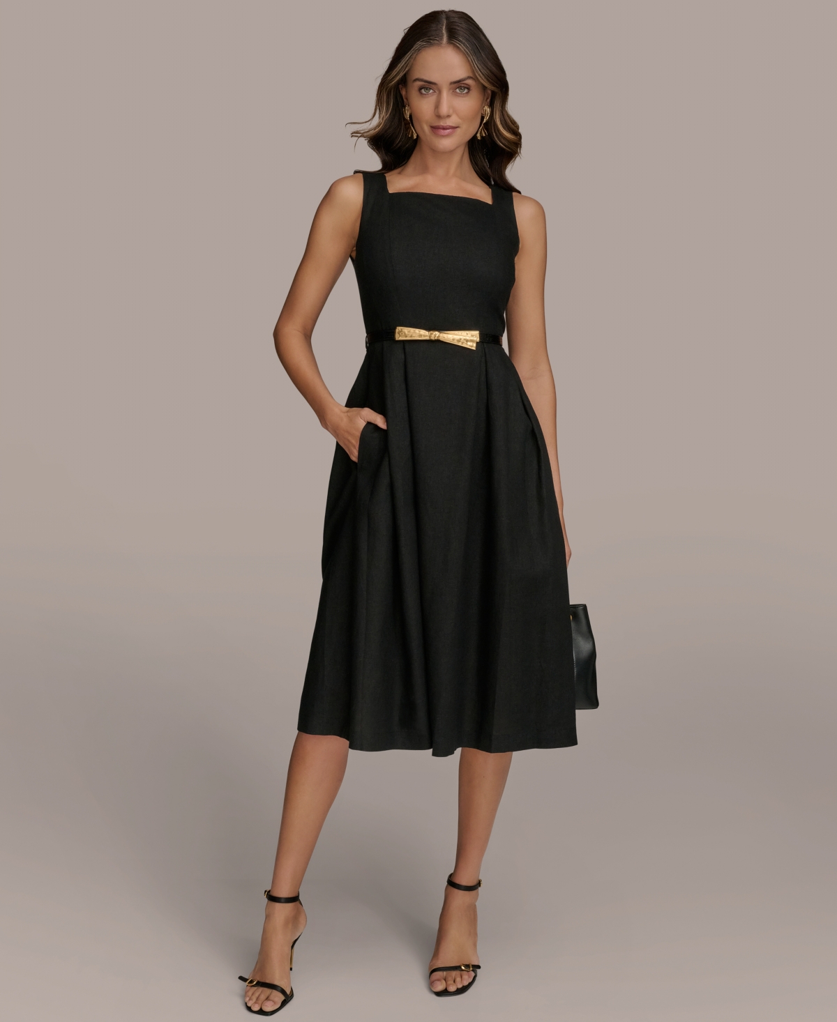 Donna Karan New York Linen Blend A-line Dress In Black