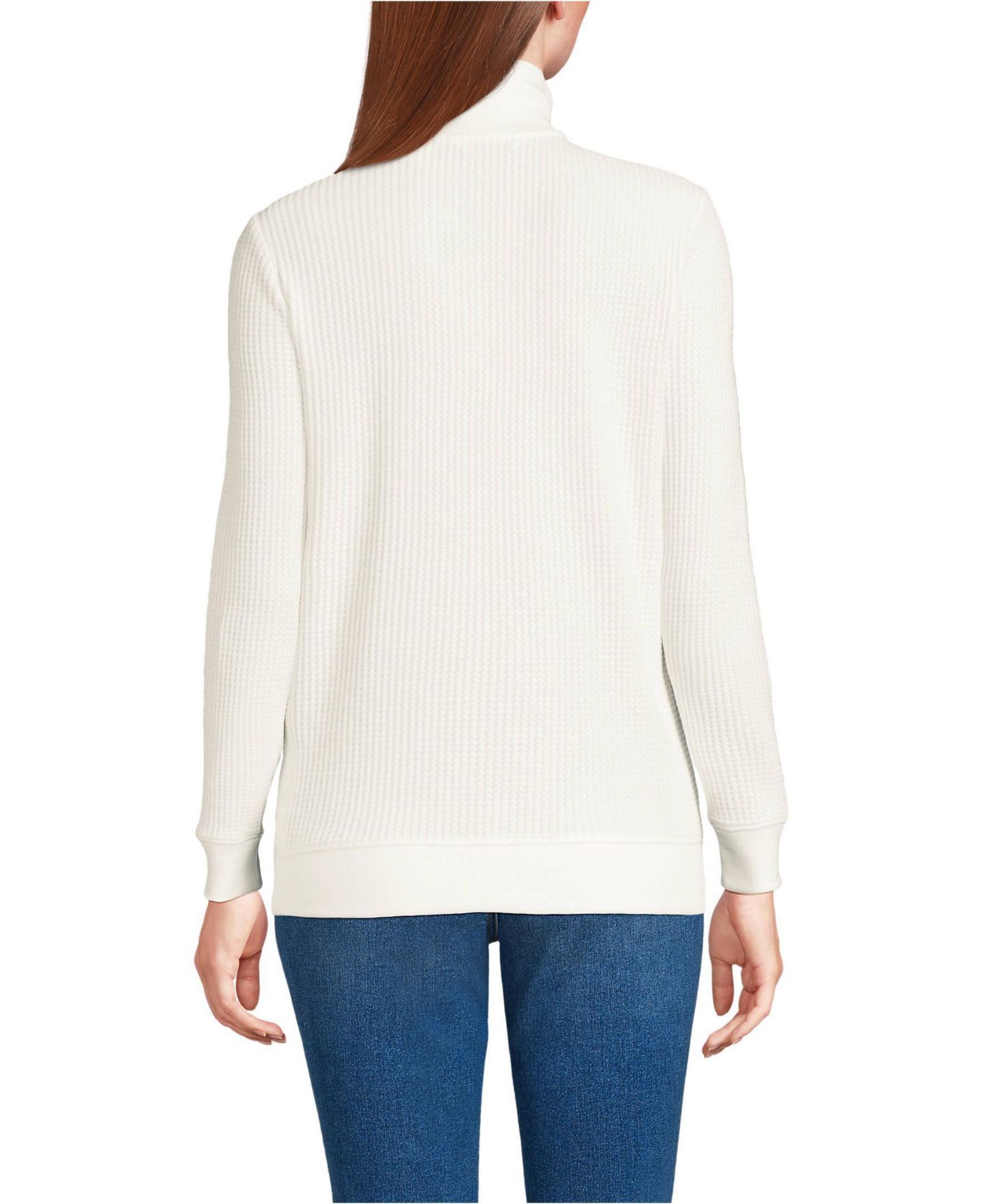 Женский свитер Lands' End Long Sleeve Waffle Quarter Zip Pullover, цвет: Слоновая кость — фото 2