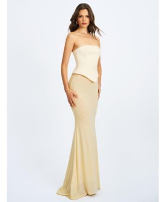 Women's Adelina Butter Yellow Peplum Mermaid Gown with Lace-up Back