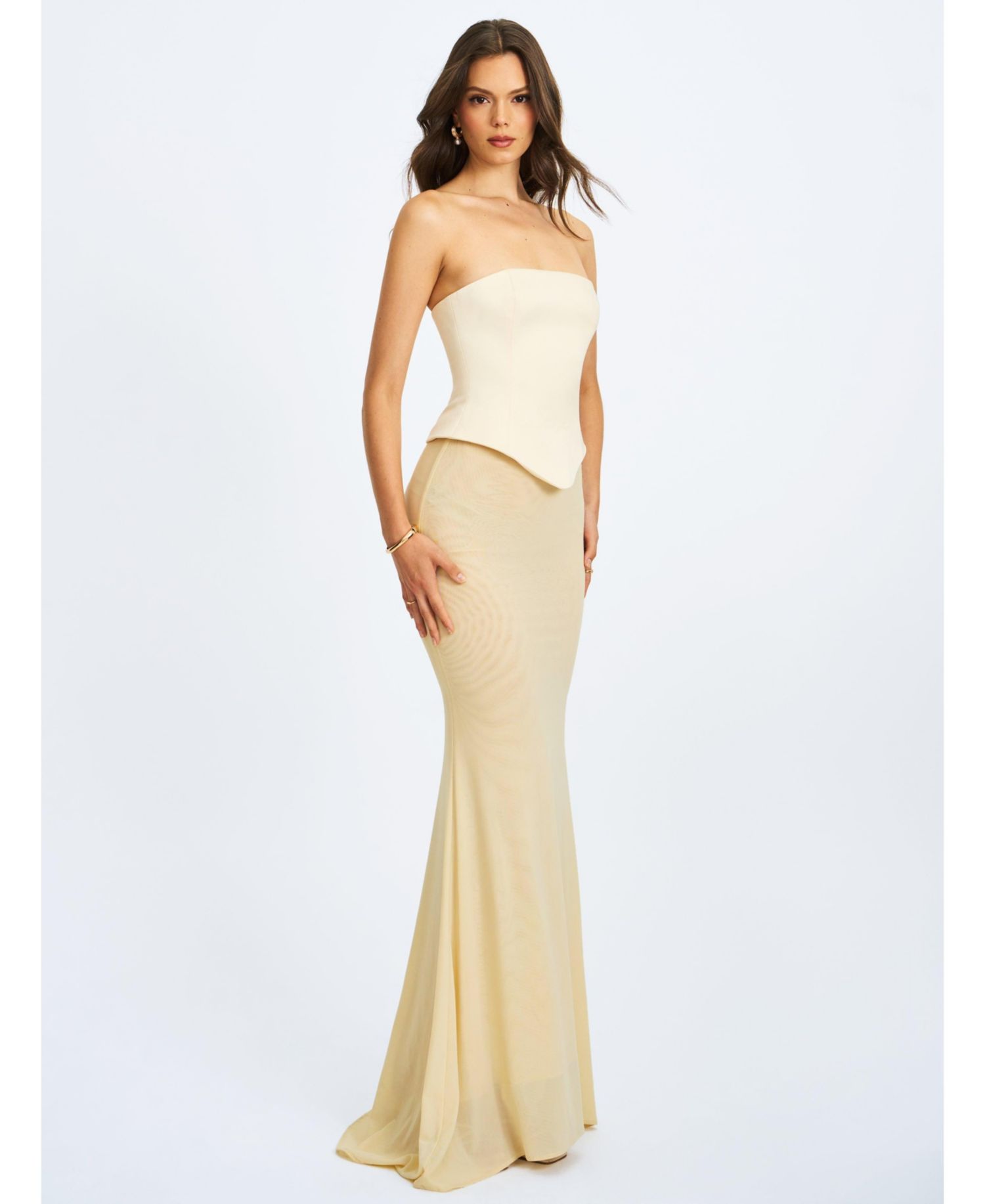 Women's Adelina Butter Yellow Peplum Mermaid Gown with Lace-up Back