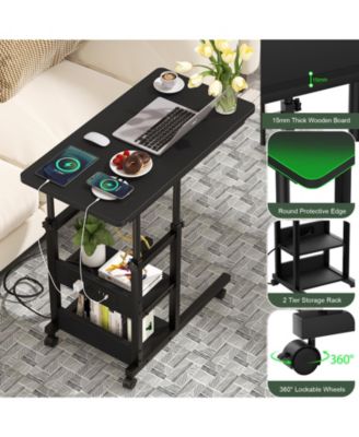 Height Adjustable C Table with USB Port and Wheels