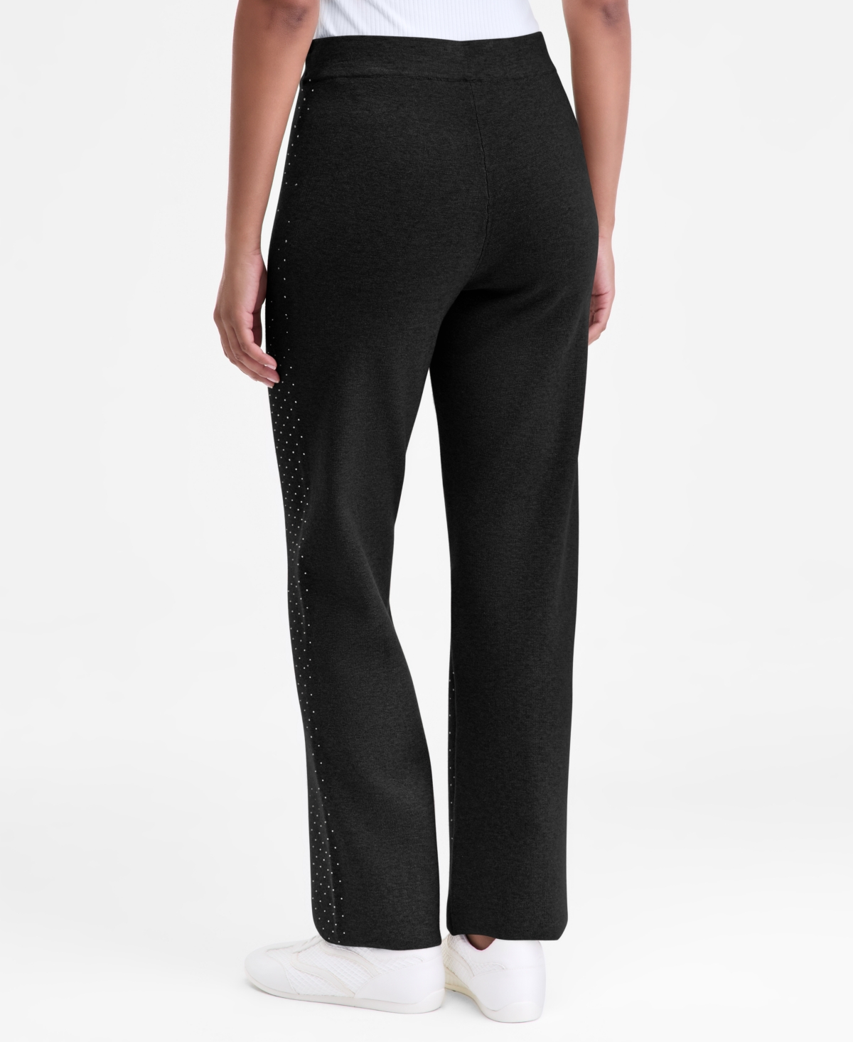 Inc International Concepts Women's Rhinestone Drawstring-waist Knit Pants, Macy's Exclusive In Black