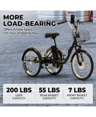 Adult Cargo Electric Trike, 24" 3-Wheel Bike with Removable 48V/13Ah Battery, Front & Rear Basket