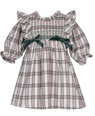 Bonnie Baby - Baby Girls 2-Piece Ruffle Neck Smocked Plaid Dress and Panty Set